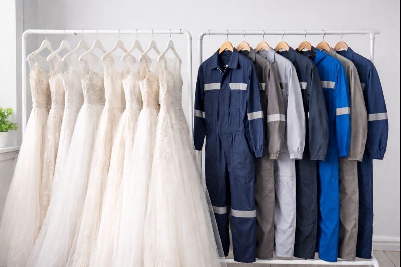 Wedding dresses hanging